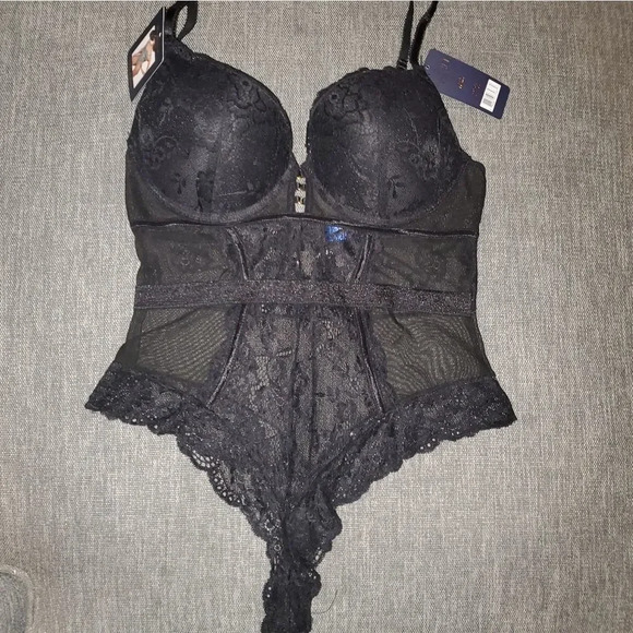 RACHEL Rachel Roy Black Lace Woman's Molded cup teddy Bodysuit Size XL - Picture 8 of 16